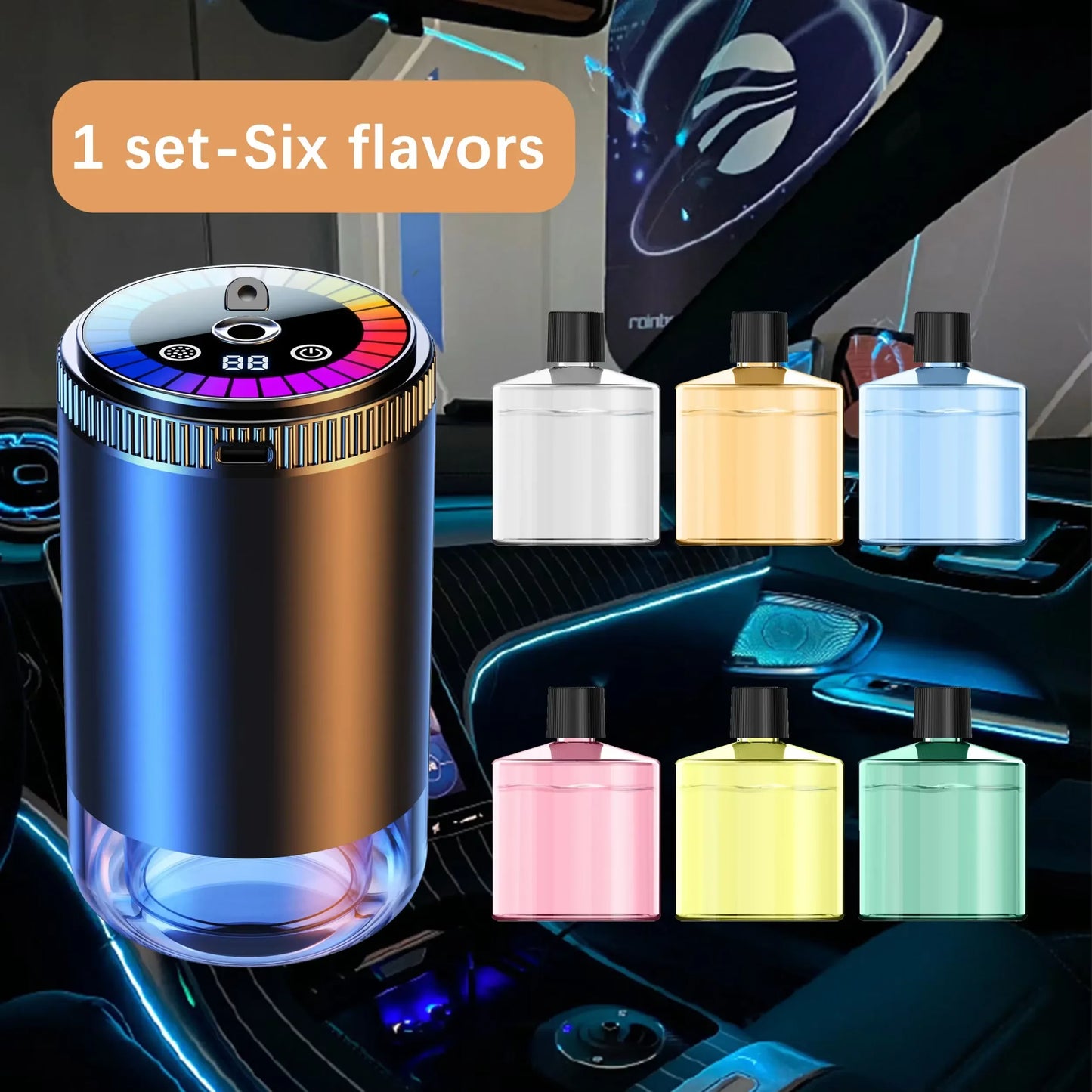 Luxury Smart Car Air Freshener – Difusor Recargable con Luz Galaxy y Control Inteligente
